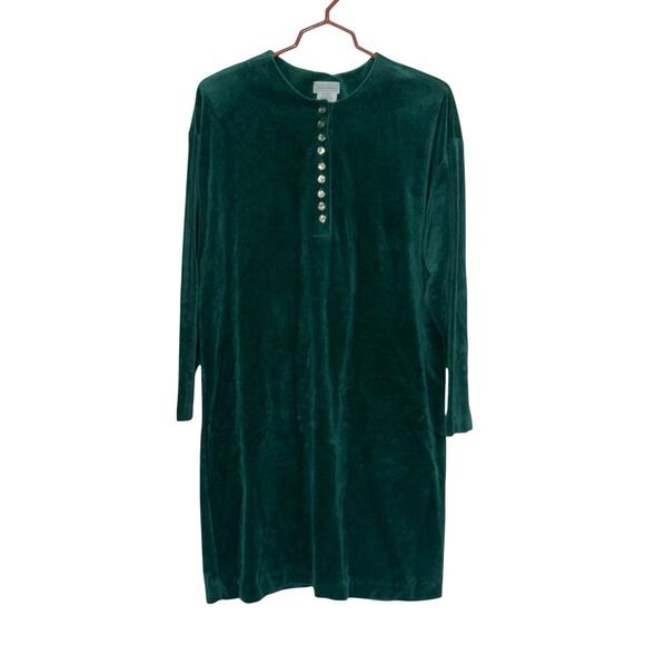 Vintage Impromptu Velour Green Long Sleeve Button Front Dress Size 13/14 USA - Picture 1 of 5